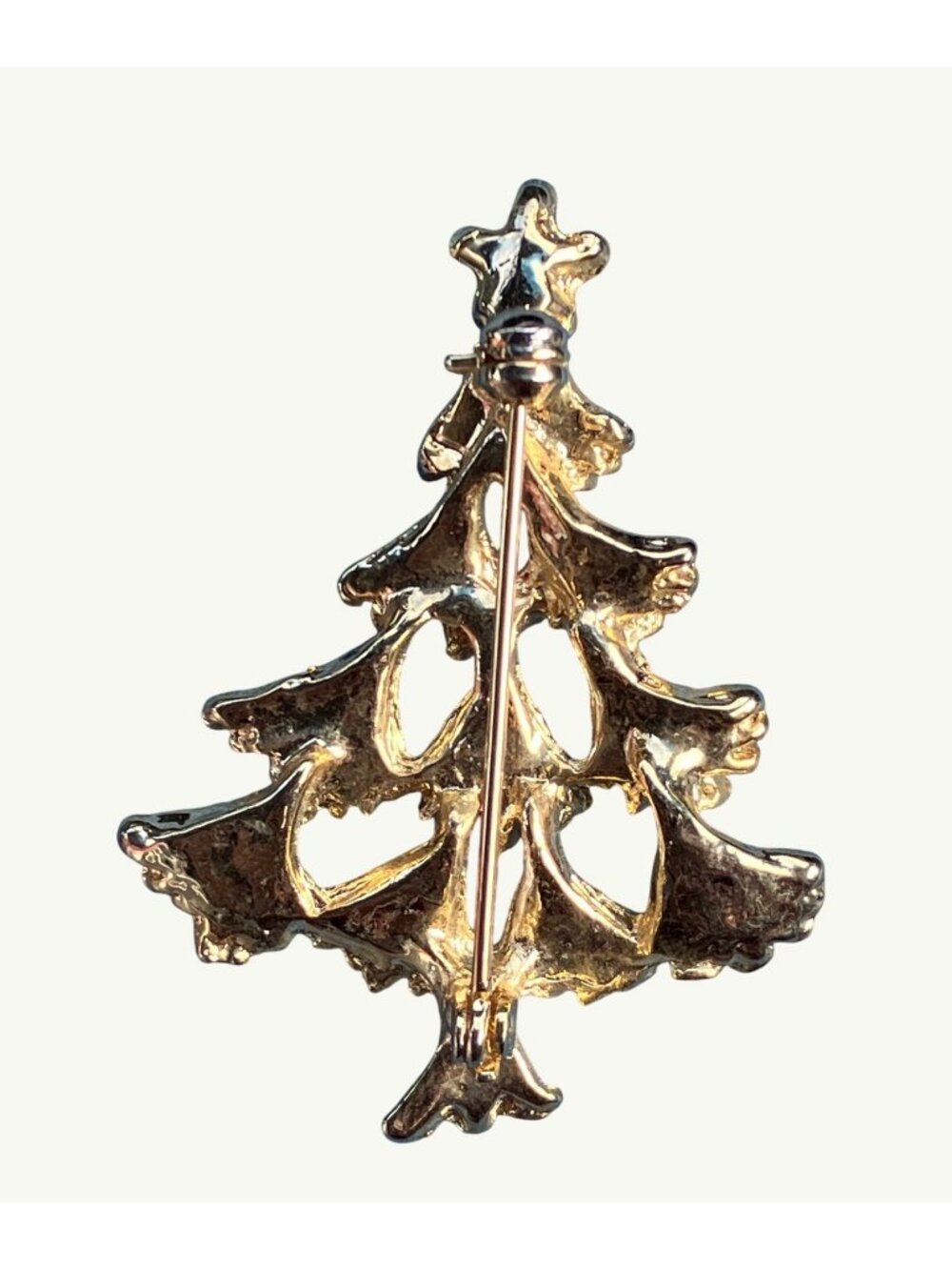 Gold Tone Christmas Tree with Red Decorations Pin Brooch Christmas Jewelry - Picture 4 of 12